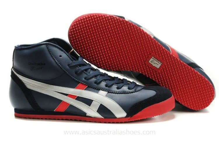 Onitsuka Tiger Mexico Mid Runner Shoes Navy/Silver/Red